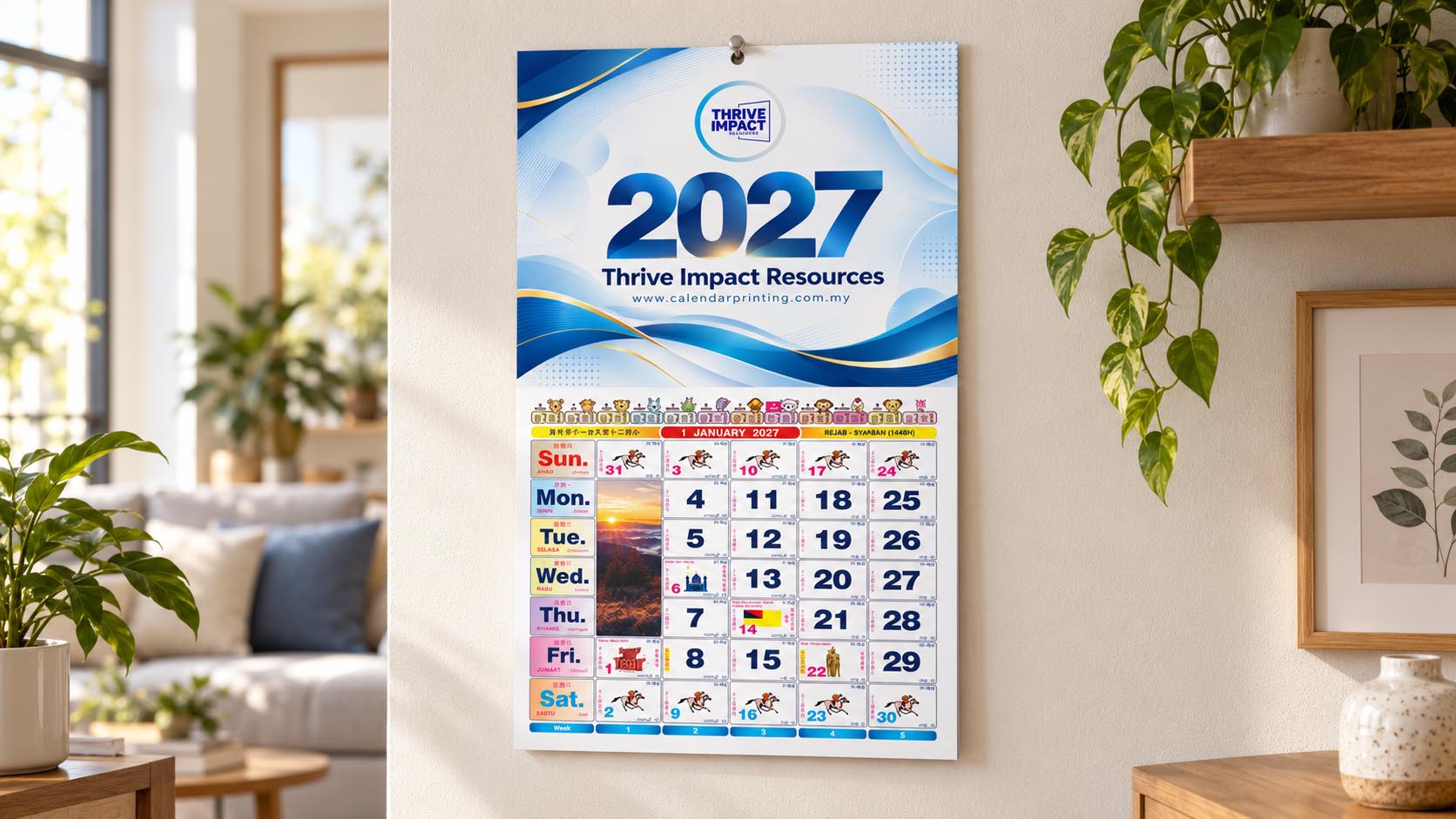 Print Kalendar Kuda 2027 custom untuk syarikat di Malaysia