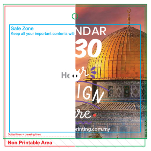 Panduan template calendar bleed trim size dan safe zone